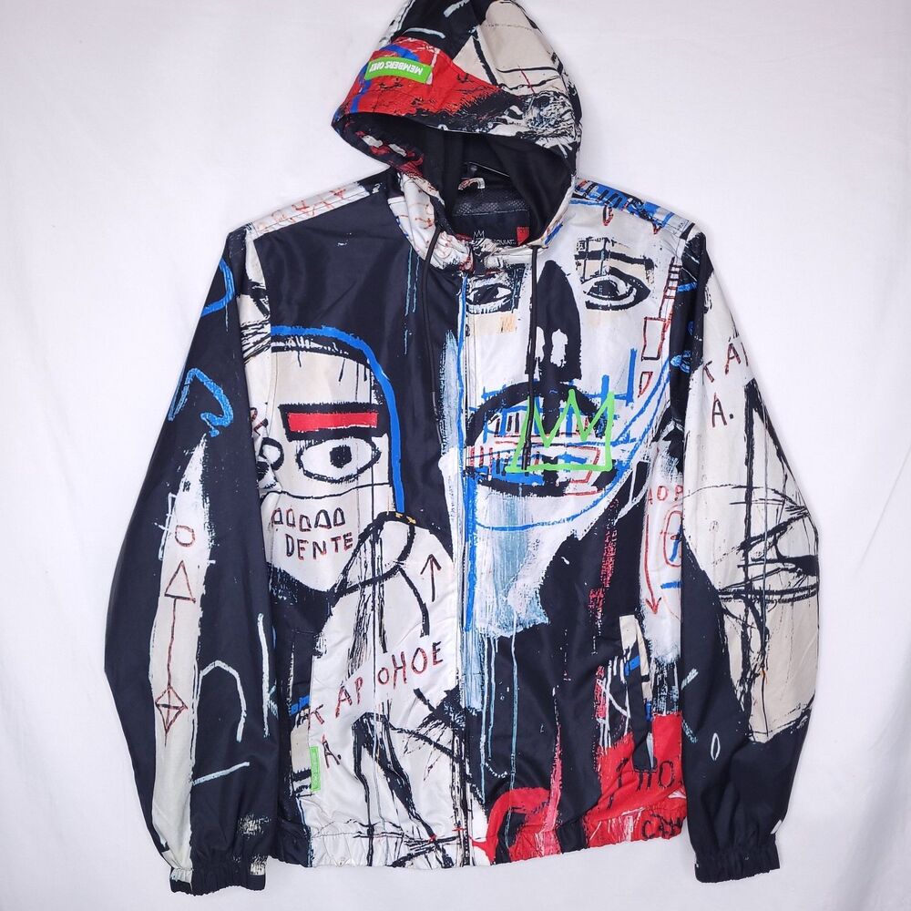 Members Only Jean Michel Basquiat Jacket Mens Medium Black Abstract Graffiti